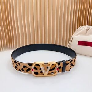 Leopard Print Belt with Gold Buckle